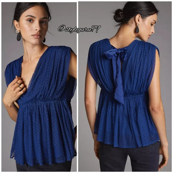 NWT, Anthropologie, V-Neck Tulle Blouse - Picture 2 of 2